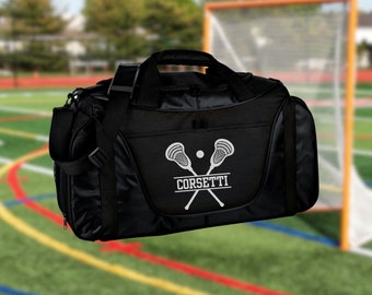 Personalized Lacrosse Duffel Bag, Custom Sport Bag, Monogram Travel Bag, Athletic Shoulder Bag, Lacrosse Coach Gift, Lacrosse Player Bag