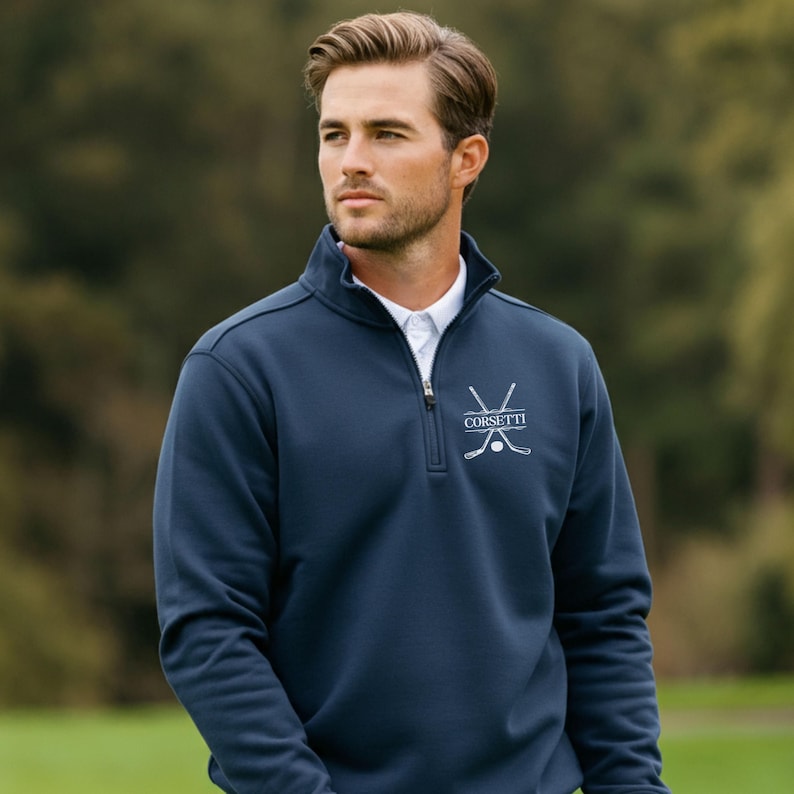 Personalisierte Fleece Hockeyschläger, Quarter-Zip Pullover, Personalisiertes Eishockey Geschenk, Geschenk für Mann, Eishockey Geschenk für Männer, Weihnachten Bild 1