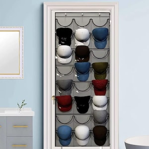 Hat Storage Holder Organizer 24 Clear Pockets Protect Hat Rack Door Hanging Holder Hanger Storage Rack for Baseball Caps Bedroom