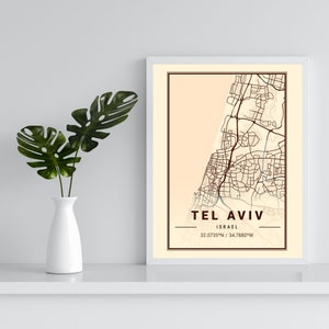 Tel Aviv stadskaart prints, wereldkaart kunst decor, kaart coördinaat downloaden, moderne minimalistische wereldkaart, Tel Aviv poster, nieuwe baan cadeau