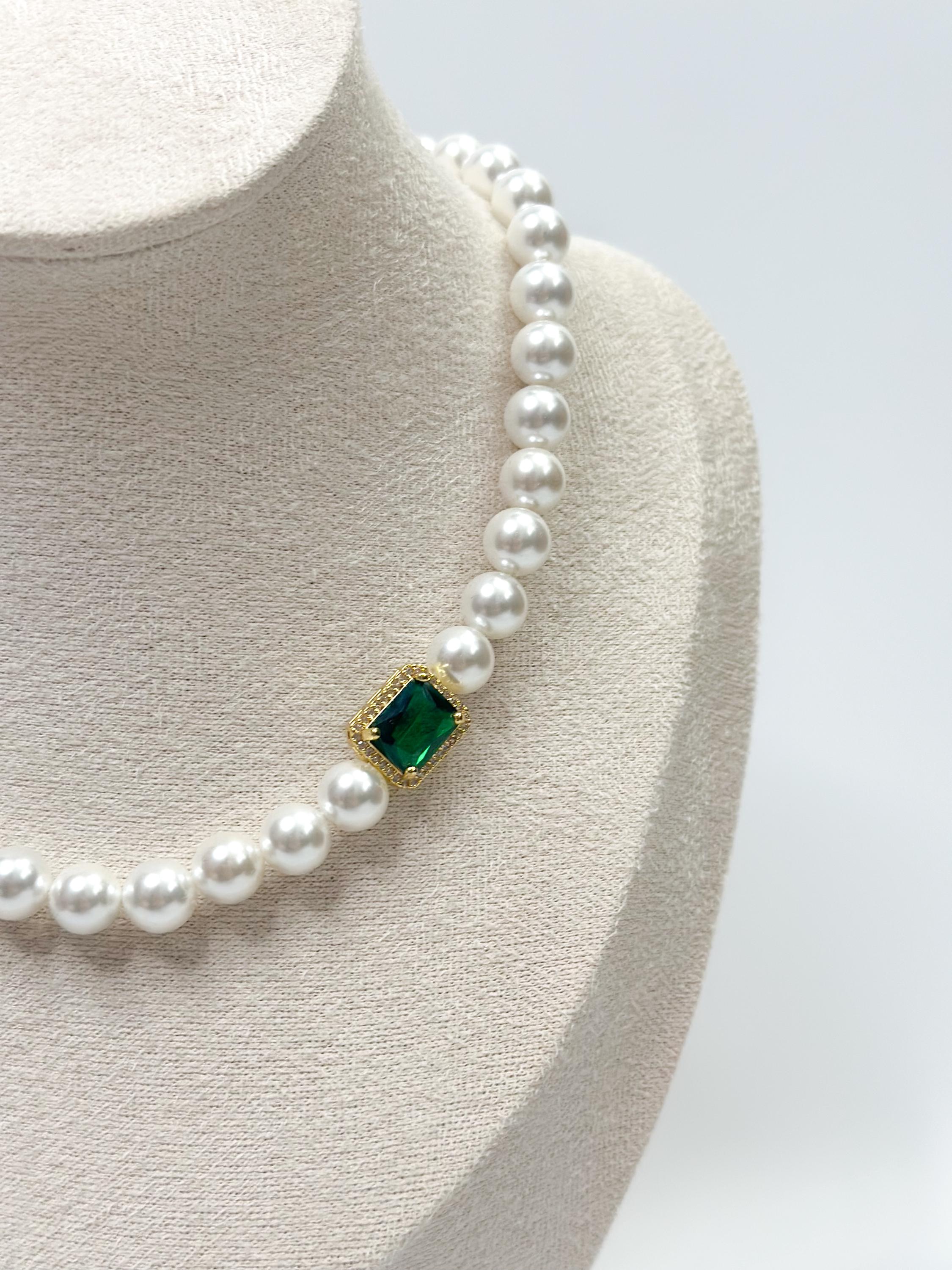 【kindababy】green middle pearl necklace〜ネックレス★2021SS Shiny - Pearl Necklace, Green Gem Pearl Necklace, Green