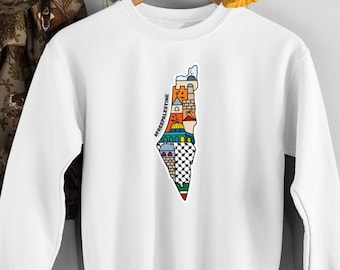 Palestine Sweatshirt, Palestine Map Printed Crewneck Sweater, Al-Aqsa Palestine Jumper, Comfy Adult Unisex Pullover Tops, Free Shipping UK
