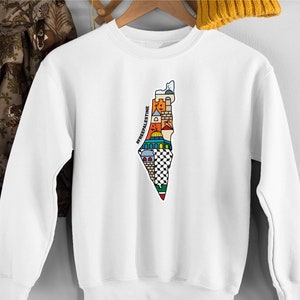 Felpa Palestina, Maglione girocollo stampato con mappa della Palestina, Maglione Al-Aqsa Palestina, Comodi pullover unisex per adulti, Spedizione gratuita nel Regno Unito