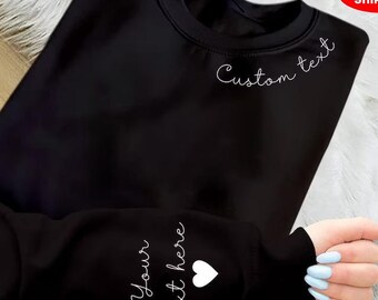 Sudadera personalizada, suéter estampado con nombres y texto personalizados en cuello y mangas, jersey de cuello redondo para mamá, camisa de cuello redondo para mamá, atuendo para el Día de la Madre