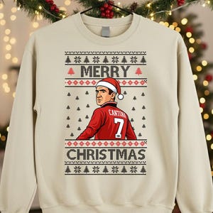 Ugly Christmas Sweatshirt, Retro Football Xmas Printed Sweater, Funny Man United Fan Gifts, Cantona Holiday Jumpers, Christmas Eve Gifts