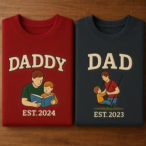 Embroidered Dad Photo Portrait Sweatshirt, Personalised Daddy and Me Sketch Sweater, Daddy Family Matching Jumper, Father&#39;s Day Gift for Dad