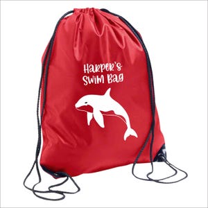 Custom Drawstring Swimming Sack Bag, Personalised Name Kids Bag with Dolphin, Shark Whale Sack Bag, Back to School Gift for Boys and Girls