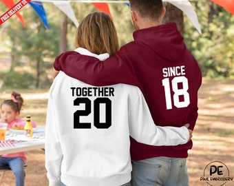 Couple Matching Hoodies, Together Since Personalised Number Printed Jumpers, Mr and Mrs Matching Valentine Hoody, Custom  Back Print Outfits