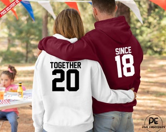 Sudaderas a juego para parejas, sudaderas personalizadas con números estampados &quot;Juntos desde&quot;, sudadera a juego para San Valentín, conjuntos con estampado personalizado en la espalda.