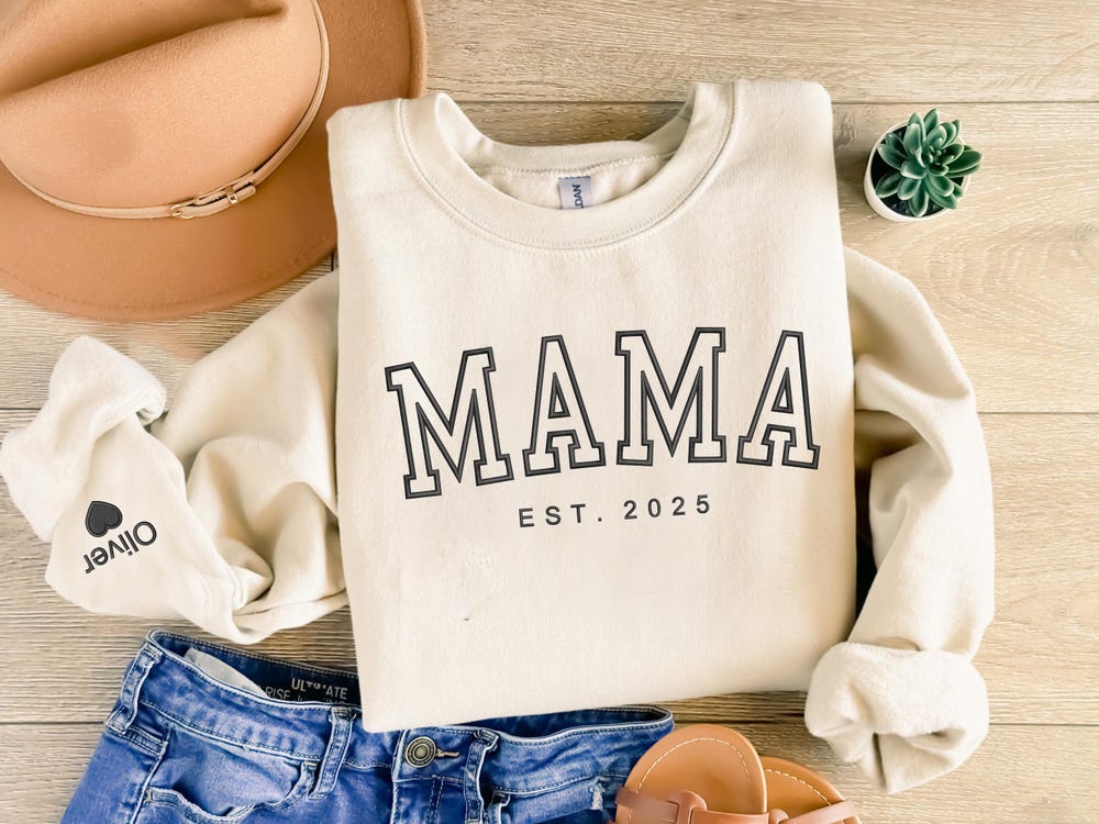 Personalised Mama Embroidered Sweatshirt, Custom Mom Sweater With Kids Names On Sleeve, Mama Est Date Jumper, Mothers Day Gift, Gift For Mom