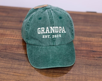 Custom Embroidered Grandpa Cap, Personalised Grandpa With Est Year Hat, Grandpa Baseball Hat, Pregnancy Announcement Gifts, Grandpa Gifts