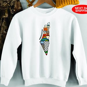 Palestine Sweatshirt, Palestine Map Printed Crewneck Jumper, Al-Aqsa Palestine Sweater, Comfy Unisex Adult Pullover Outfit, Free Shipping UK