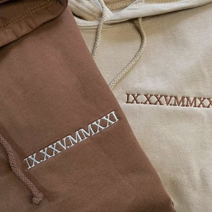 Embroidered Roman Numeral Anniversary Hoodie, Personalised Hoodie, Custom Couple Matching Wedding Date Initial Name Sweater, Engagement Gift