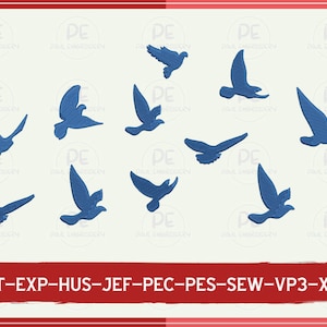 Blue Birds Embroidered Design, Birds Group Machine Embroidery File, All Sizes Files, Bird Lovers Gifts, Instant Download+Unlimited Revisions