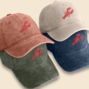 Lobster Vintage Hat, Embroidered Red Lobster Baseball Caps, Vintage Style 100 Cotton Unisex Trucker Hat, Comfort Color Design Stitch Dad Hat