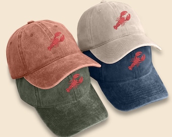 Lobster Vintage Hat, Embroidered Red Lobster Baseball Caps, Vintage Style 100 Cotton Unisex Trucker Hat, Comfort Color Design Stitch Dad Hat