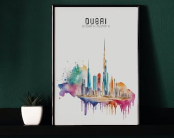 Dubai Skyline Wall Art | Watercolors Skyline Poster | Dubai City Print | Skyline Home Decor | Dubai Souvenir | Digital Download| Travel Gift