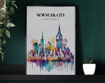 Newyork Skyline Wall Art | Watercolors Skyline Poster |Newyork City City Print | USA Skyline Home Decor | NYC Souvenir | Digital Download