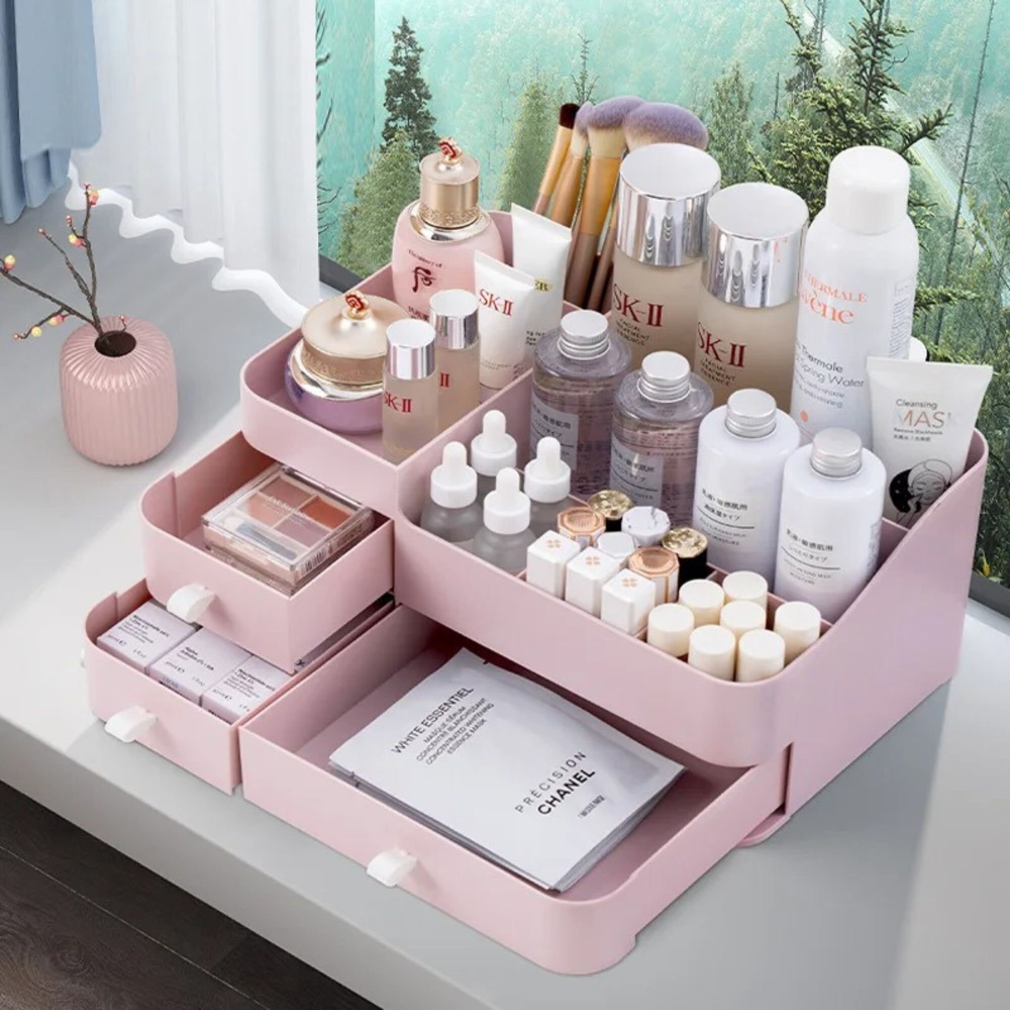 Makeup Organizer Storage Box, Small Cosmetic Dresser Organizer Compatible  With Skincare, Creams, Lipstick, Toners And Lotion, Cute Bedroom Bathroom Or