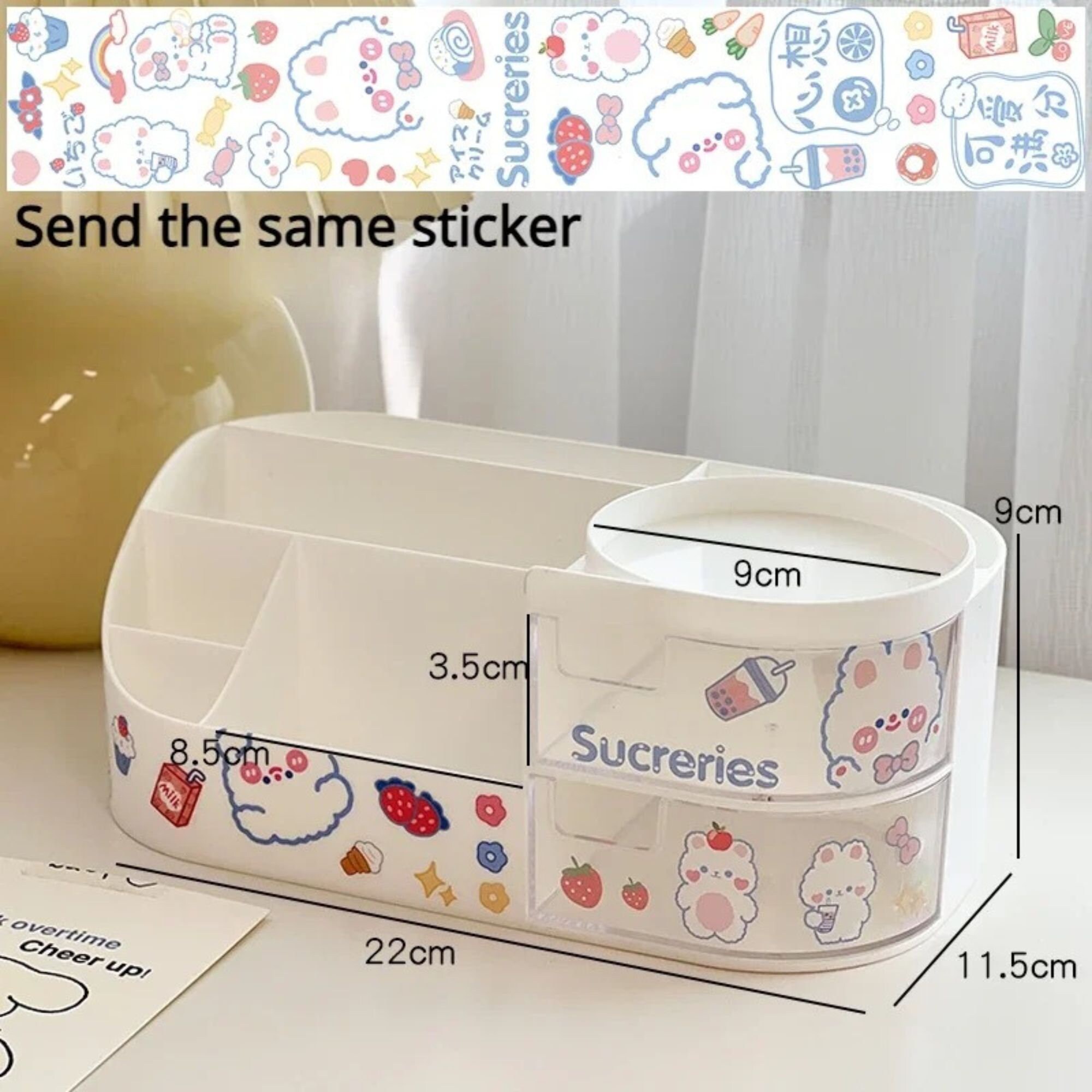 Kawaii Desk Organizer With Drawers Cute Small Stationary Storage Box ...