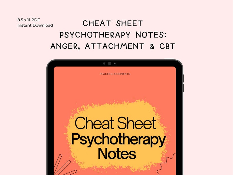 CBT Therapy Notes Cheat Sheet and Guide, Counselor Tools Psychologist