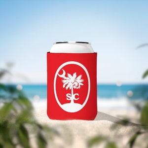 SC Palmetto Tree and Crescent  Oval - Can Coozie - Red - FREE SHIPPING
