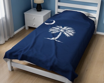 Palmetto Tree and Crescent -Velveteen Plush Blanket