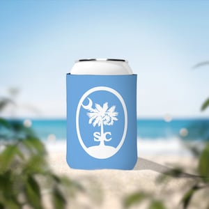 SC Palmetto Baum und Crescent Oval - Can Coozie - Hellblau - KOSTENLOSER VERSAND