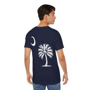 Palmetto Baum und Halbmond - Vorder- und Rückendruck - Unisex Jersey Kurzarm-T-Shirt