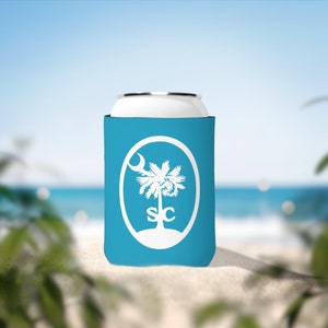 SC Palmetto Tree and Crescent  Oval - Can Coozie - Turquoise - FREE SHIPPING