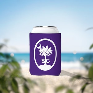 SC Palmetto Tree and Crescent  Oval - Can Coozie -Purple- FREE SHIPPING