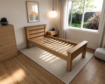 Planos para estructura de cama individual con plataforma / Proyectos de carpintería moderna (Descarga en PDF)