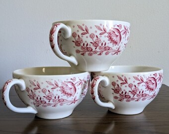 Syracuse China MAYFLOWER Carefree Red Transferware - 3 teacups