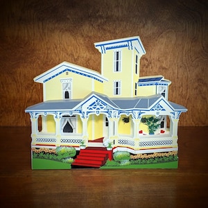 Shelia&#39;s 1997 HALSTEAD HOUSE 1870 Coldwater Michigan Yellow Eclectic Italianate House Double Layer Shelf Sitter