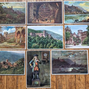 Vintage vierziger Jahre farbige Souvenir Deutsche Postkarten Heidelberg - aus der Sammlung eines Soldaten des Zweiten Weltkriegs - unmarkiert - Set mit 9 Karten