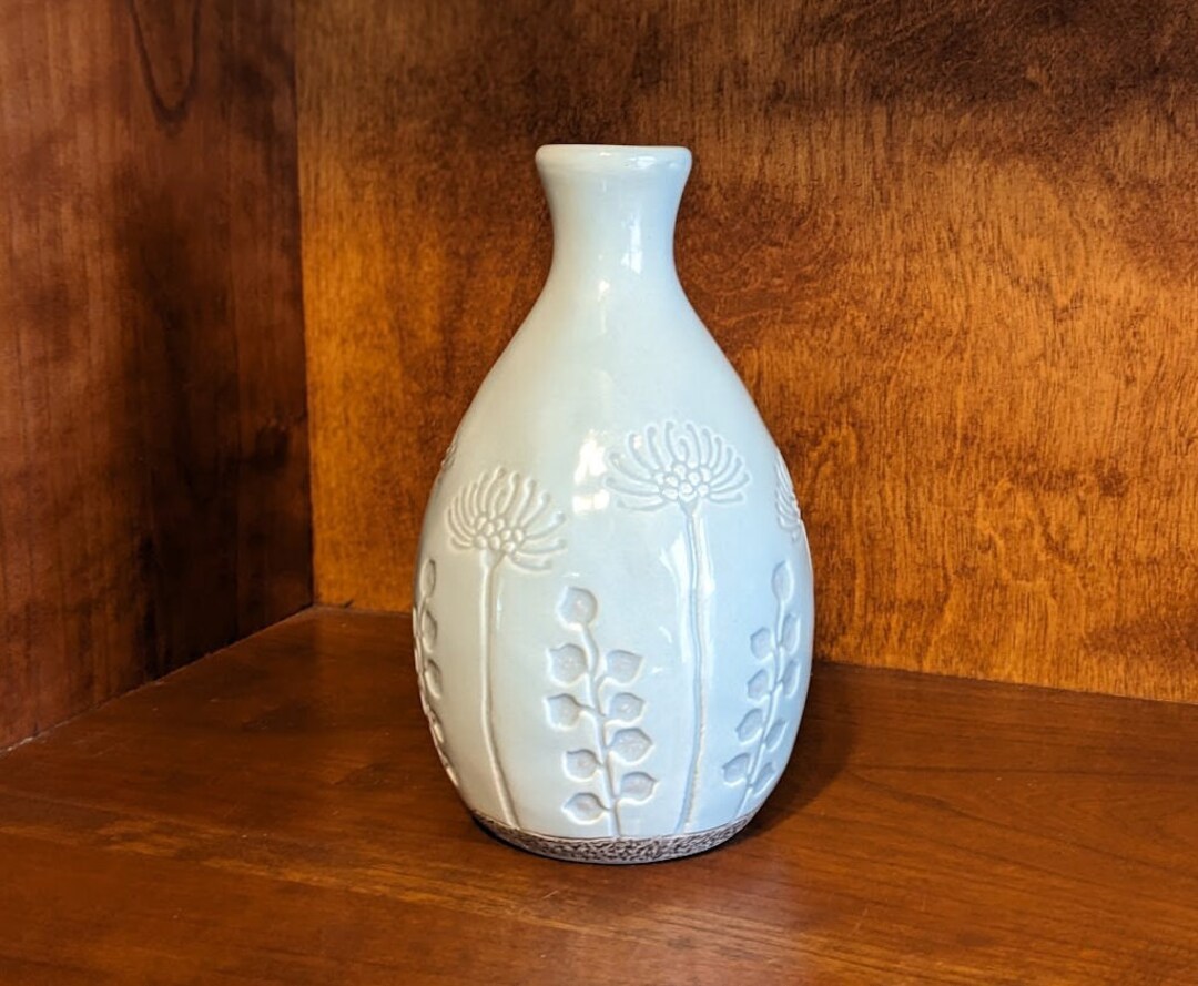Grasslands Road Pale Blue Dandelion Seed Embossed 6 Inch Vase Etsy