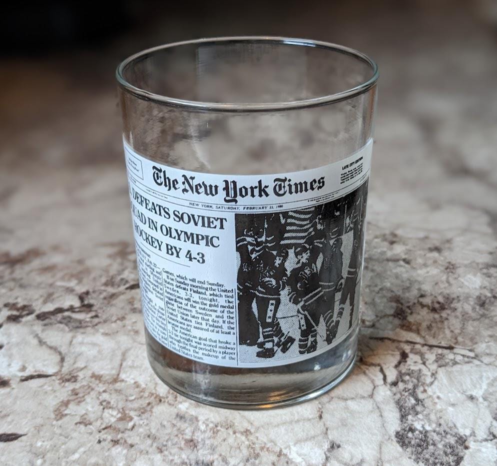 Wendy's Limited Edition Glass MIRACLE ON ICE The New York Times Collectors Glass ~ 1980 Winter Olympics Hockey