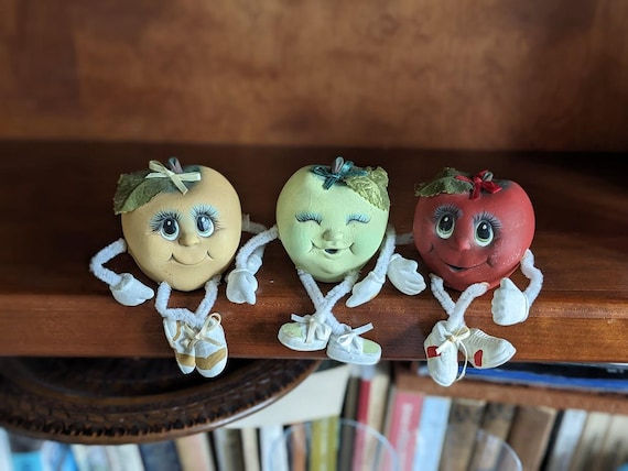 Vintage Anthropomorphic Silly Faced Ceramic Fruit Shelf Sitters