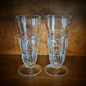 Vintage Soda Fountain Ice Cream Sundae, Ice Cream Float, Milk Shake, Parfait Footed Tall Glasses ~ Set of 2