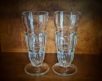Vintage Soda Fountain Ice Cream Sundae, Ice Cream Float, Milk Shake, Parfait Footed Tall Glasses ~ Set of 2