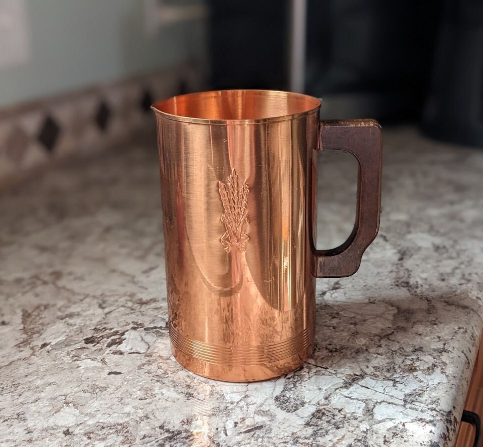 Vintage WEST BEND Aluminum Co. Solid Copper Pitcher With Wood