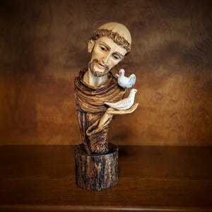 Saint Francis of Assisi with Doves Heavy Hand Painted Statue - Made in Italy
