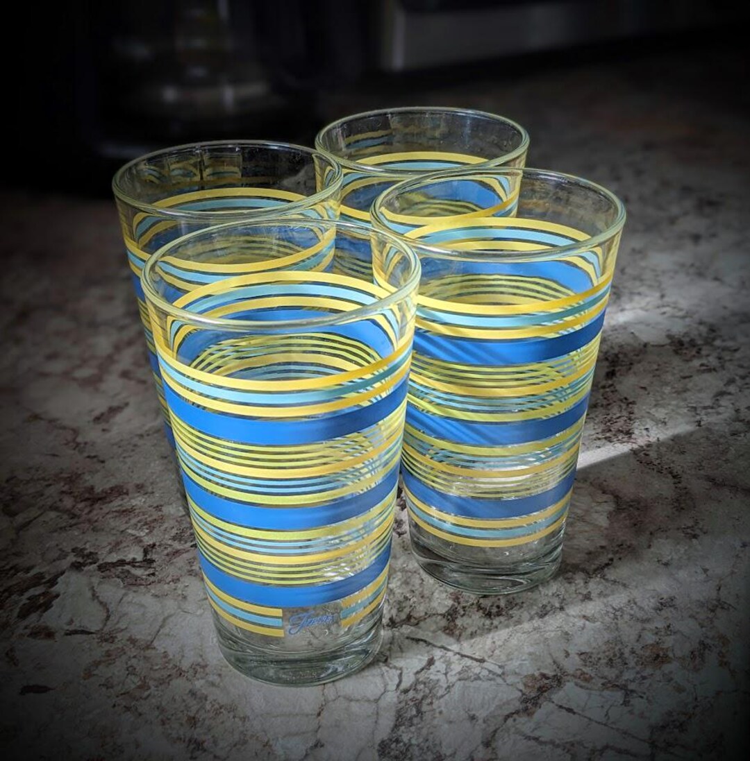 Fiesta Ware Yellow and Gold Striped 16oz Tall Glass Water Tumblers