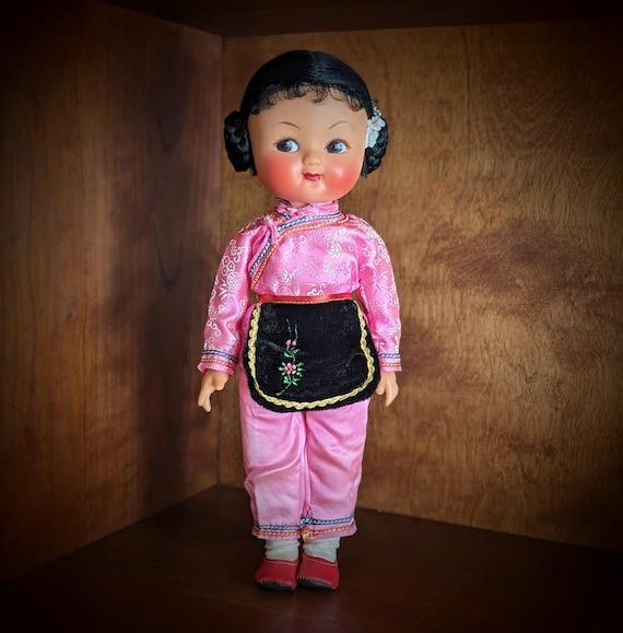 Vintage Oriental Doll With Rubber Face and Hands, Hand Painted
