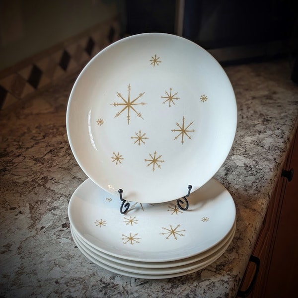 STAR GLOW Ironstone 10" Dinner Plates by Royal China ~ Atomic Mid Century Modern ~ Set of 5