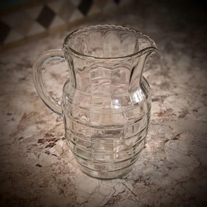 Hocking Glass Block Optic Pitcher: Cubist Twist Rim, 54 oz