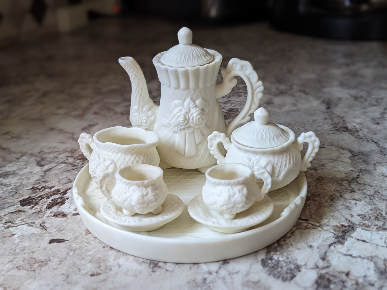 Miniature Tea Kettle Model Ceramics Tea Cup 15pcs Girl 1/12