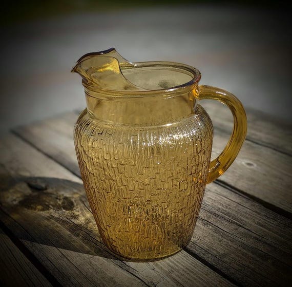 Anchor Hocking Amber Gold Ribbed Textured Glass Mid Century 60s
