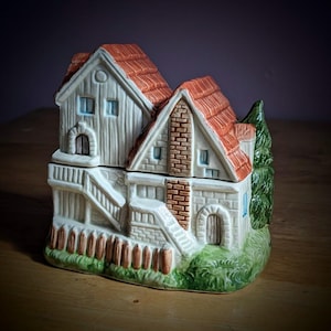 Vintage Takahashi Japan Keramik Creme und Braun Backstein Englisch Country Cottage mit abnehmbarem Dach