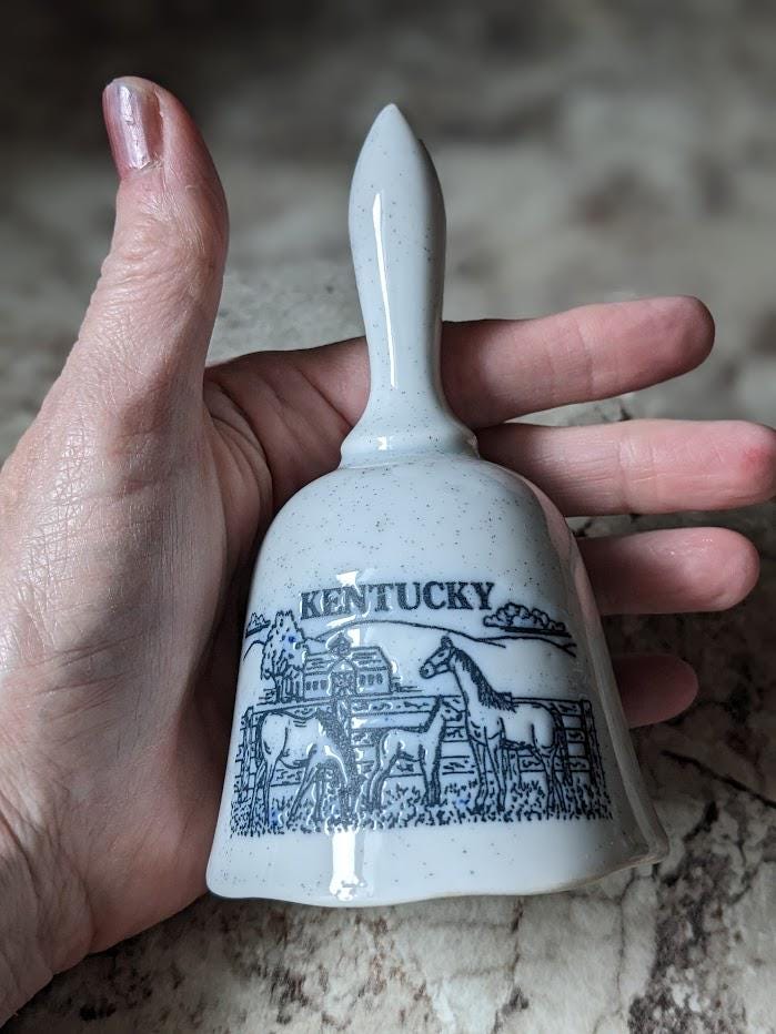 Vintage Made in Japan Gray Speckled Ceramic Bell Featuring